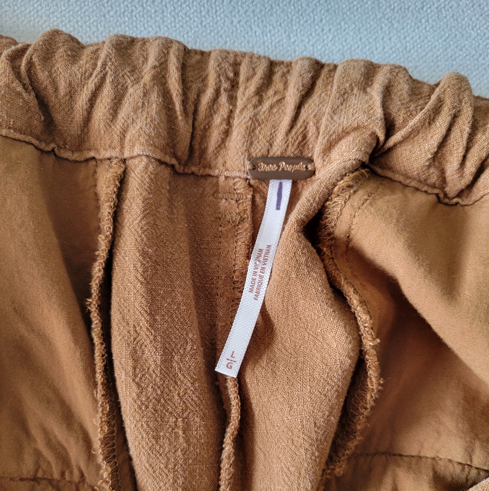 FREE PEOPLE Brown Wide Leg Linen-Blend Pleated Front Trousers - Picture 3 of 7